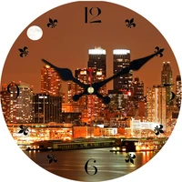creative modern decorative beauty new york night round wooden wall clock french vintage style silent clock wall decorations art