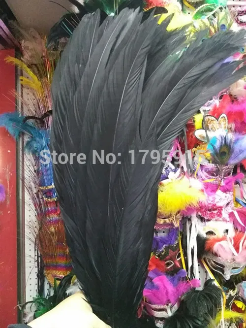 black Atacado 100 шт./lote prata faisao pena de galinha pena/pena de pavao/pena da avestrumz para chapelaria/головные уборы 50-55 см - Цвет: black