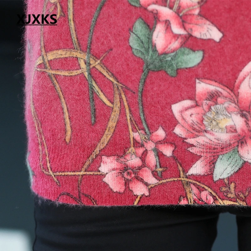XJXKS Autumn Sweaters Mink Cashmere Pullover Women Knitted Oversized Sweater Reactive Printing Gorgeous | Женская одежда