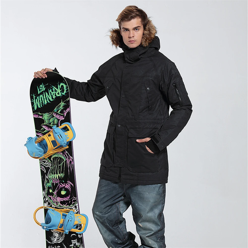 GSOU SNOW Brand Мужская лыжная куртка сноуборд водостойкий Мех животных с капюшоном