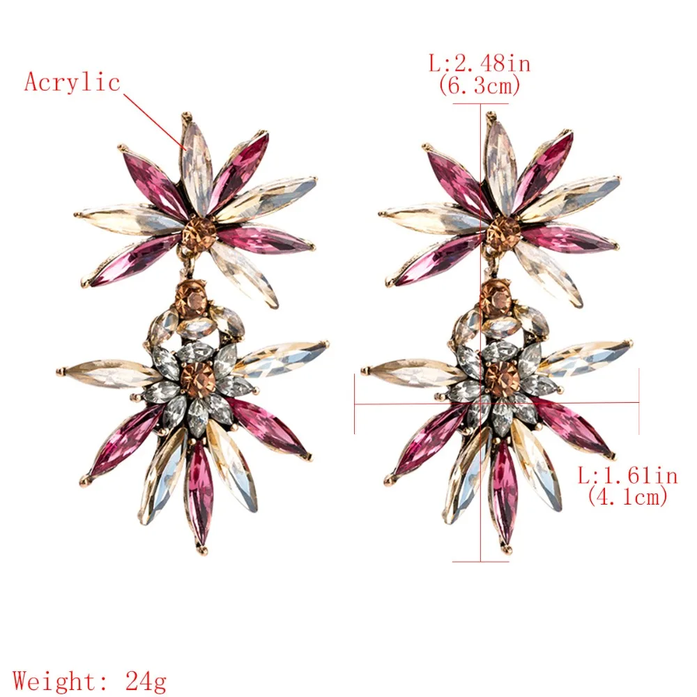 Женские серьги-подвески с кристаллами крупные Эффектные серьги для женщин