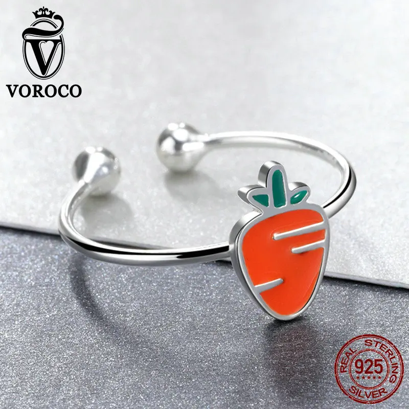 VOROCO настоящий 925 пробы серебряные Регулируемые кольца милое Открытое кольцо с