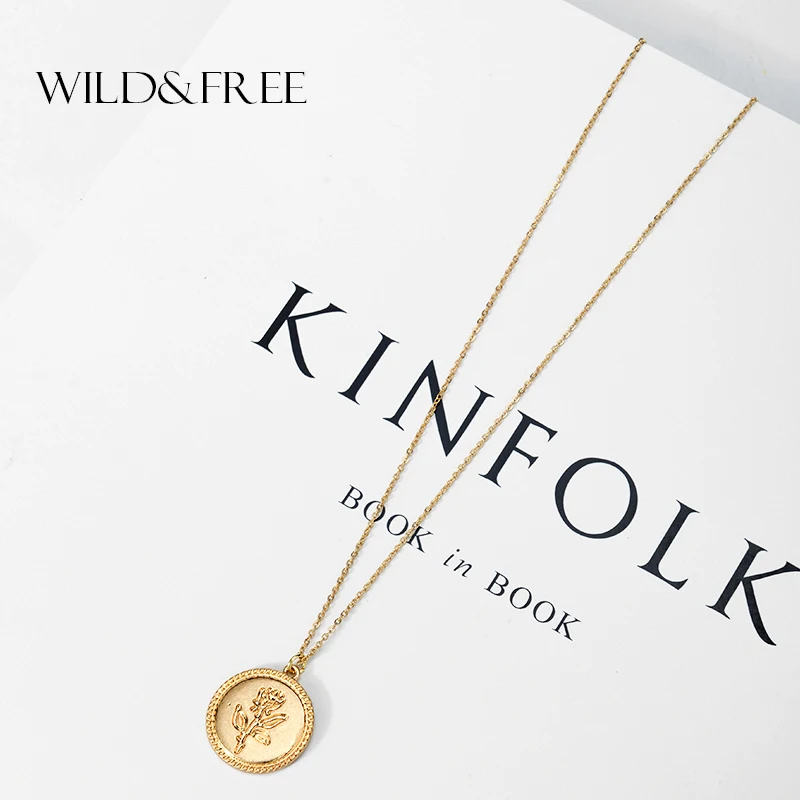 Wild & Free Горячая распродажа! Ожерелье с круглой подвеской розы солнце крест