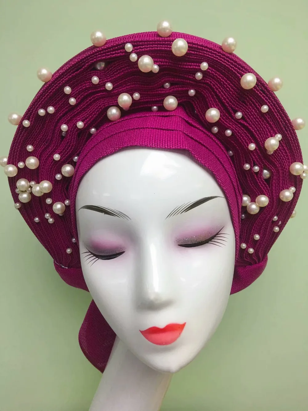 Африканская Женская шаль ASO OKE авто-геле для вечерние горячая Распродажа нигерийская Кружевная повязка на голову красная кружвная ткань 1 шт./лот