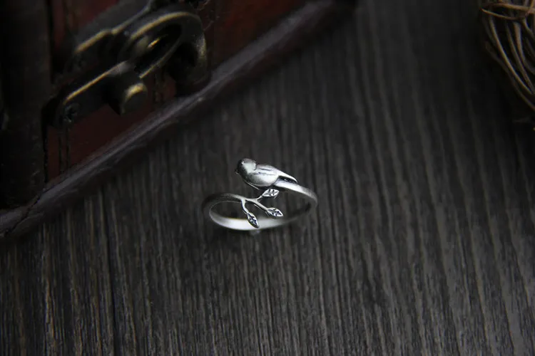 C&R 925 Sterling Silver Rings for Women Art vintage Thai silver bird leaves opening ring Fine Jewelry Size 6-9 Adjustable | Украшения и