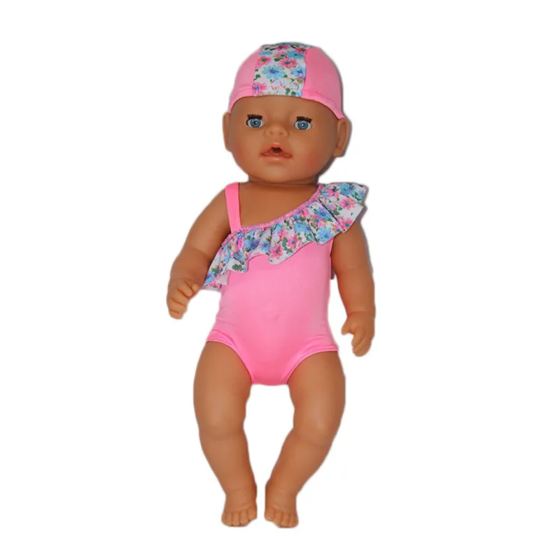 ZXZ3pcs милый розовый купальник + Одежда заплыва Кепки для 43 см новорожденного