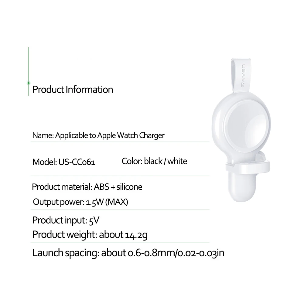 USAMS питьевой Беспроводной Зарядное устройство для наручных часов Iwatch Apple Watch 1/2/3/4 Часы зарядный кабель Беспроводной Chargeing аксессуары