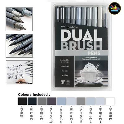 TOMBOW AB-T, 96 цветов, две головки, художественная кисть, Набор ручек, маркер, ручка для художника, рисования, манга, анимационные принадлежности - Цвет: Grayscale  10pcs
