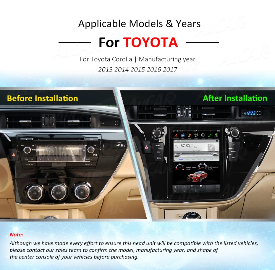 Android 7.1 10.4" Tesla Style for Toyota Corolla car multimedia player 2013- Bluetooth Radio WIFI 4G Vertical Stereo IPS