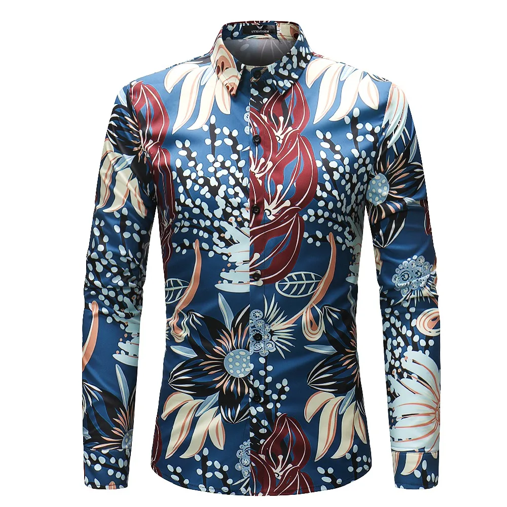 Men Flower Shirts Long Sleeve Shirts Slim Fit Men 3D Printed Shirts Spring Autumn Casual Hawaiian Shirts for Mens Clothing