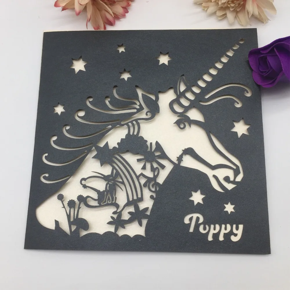 

40pcs/lot Hollow Laser Cut Wholesale Cute Unicorn Wedding Invitation Card Birthday Party Theme Activitic Supplies Decoration