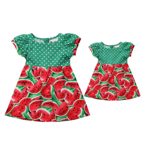 Детское летнее платье в горошек с принтом арбуза | Детская одежда и обувь