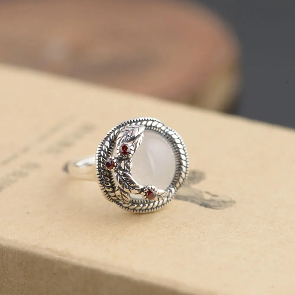 FNJ Природный желтый халцедон кольцо 925 пробы серебро Винтаж anillos S925 тайский Серебряные кольца для Для женщин ювелирные изделия Регулируемая Размеры