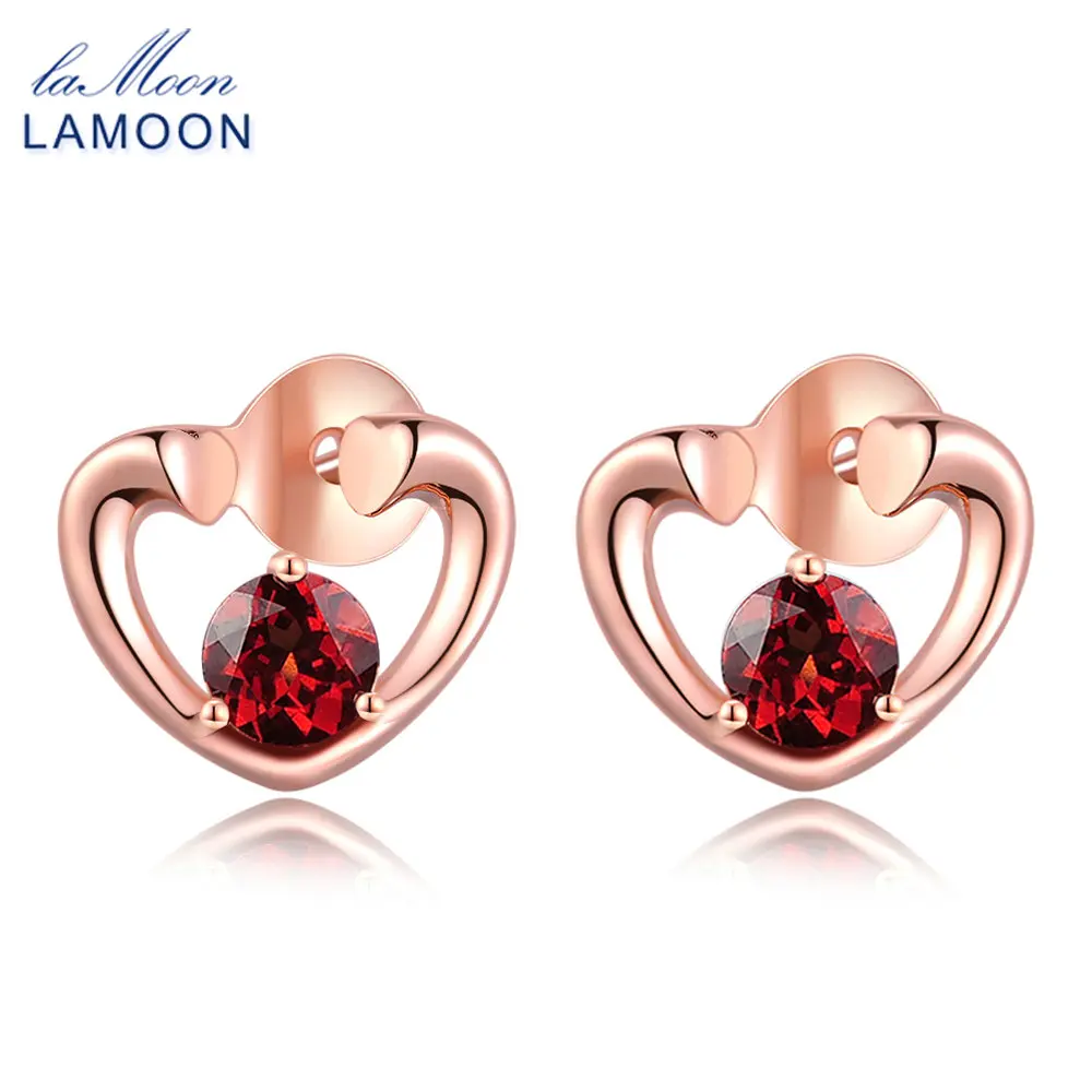 Lamoon Мода 0 6 ct 100% натуральный красный гранат 925 пробы Серебряная любовь серьги