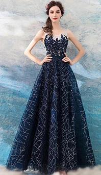 Robe De Soiree модное кружевное Бисероплетение соблазнительное длинное с открытой спинкой вечерние платья невесты банкет элегантное вечернее платье длиной до пола - Цвет: Navy Blue