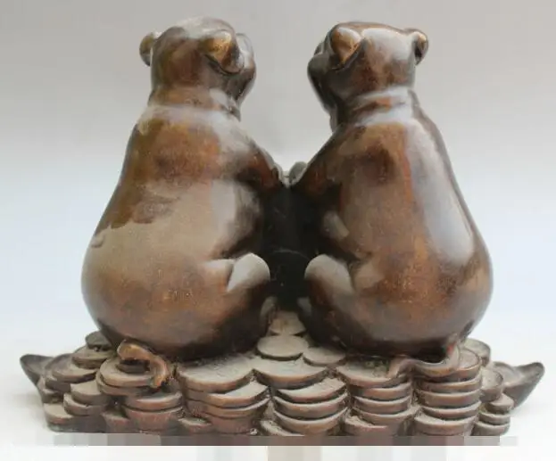 S1587 6 &quotСтарые китайские бронзовые Богатые Деньги Монета два зодиака год свинья