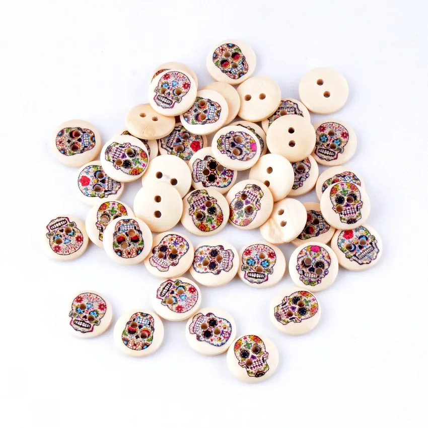 Бесплатная доставка 50 шт. случайная смешанная печать 2 отверстия деревянные