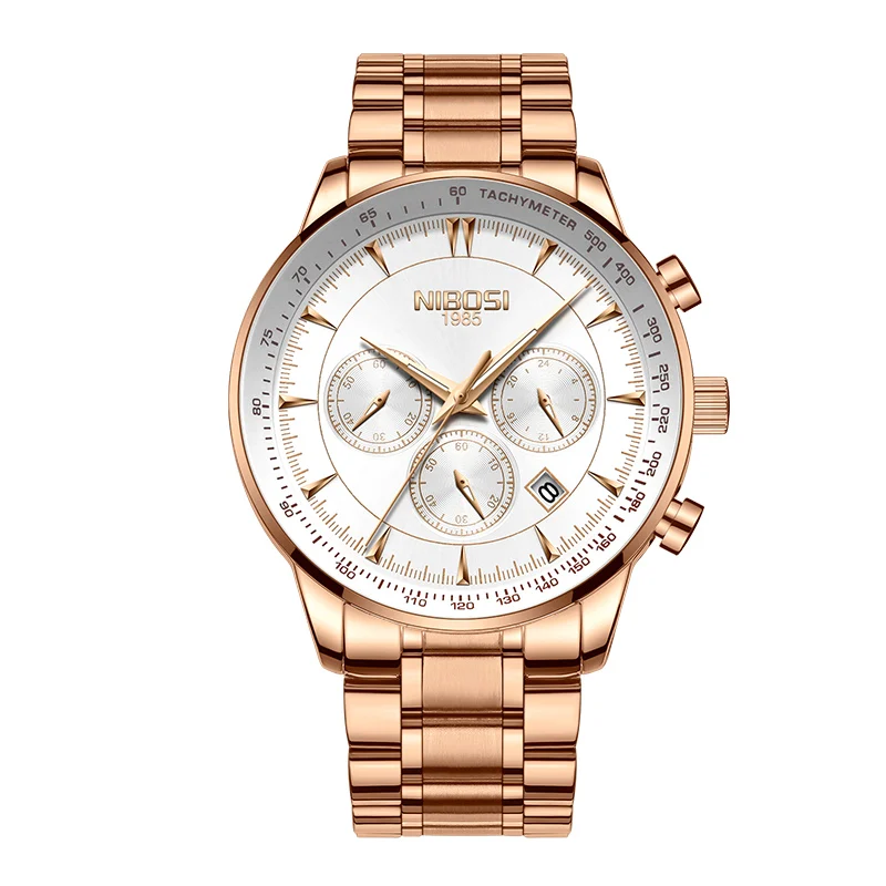 Rose gold white s Relogio Masculino NIBOSI мужские часы Роскошные брендовые водонепроницаемые кварцевые часы с датой Бизнес часы мужские золотые мужские часы Saat - Цвет: Rose gold white s