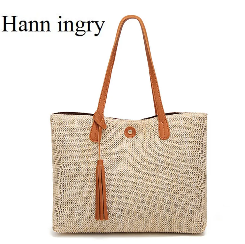 HANN INGRY Elegant Fashion Women Hand knitting bag Leisure Beach Grass Fringed Single Shoulder Daily Shopping Handbags H105D | Багаж и
