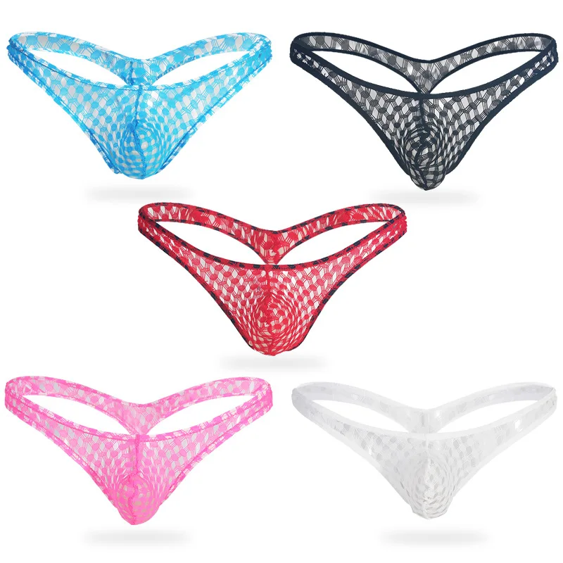 

Sexy Gay Underwear Men G-string Thongs Transparent Mesh Lingerie Man Breathable Low Waist Pouch Underpants Cueca masculina S-XL