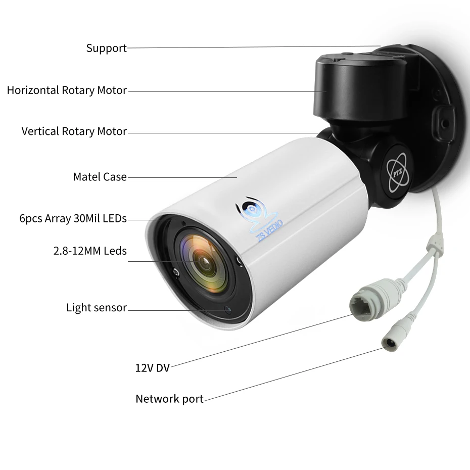 ZSVEDIO наблюдения Камера s IP 5.0MP мини POE PTZ H.265 Cloud Storage на открытом воздухе 4X