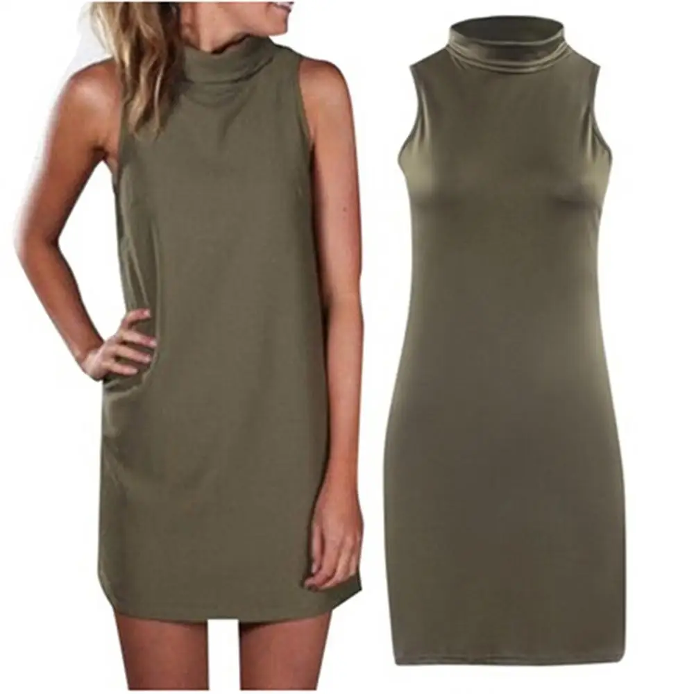 Sexy Women Summer Dress 2018 Plus Size Solid Turtleneck Sleeveless Clothing Casual Mini Elegant Vestidos Black | Женская одежда