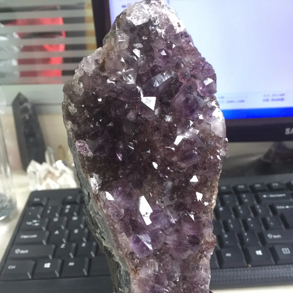 755 г натуральный ясным и Purply Аметист Geode образцов грубые минералы камень расти вместе с кварц точка дома Decotation