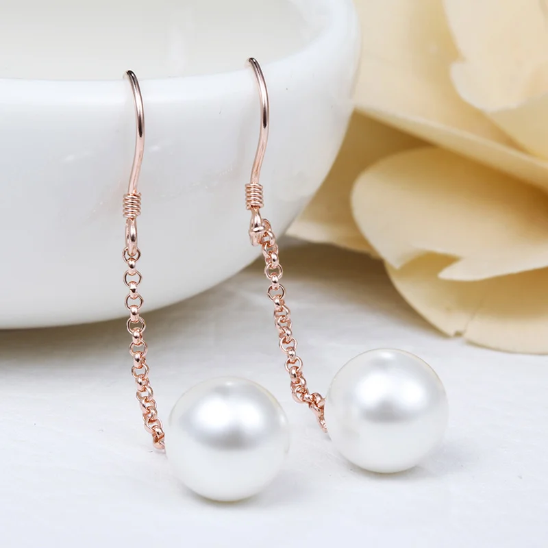 Pearl Drop Earring for Women White Rose Gold Color Geometric Figure Zircon 925 Sterling Silver Earrings Jewelry Bijou 83 | Украшения и