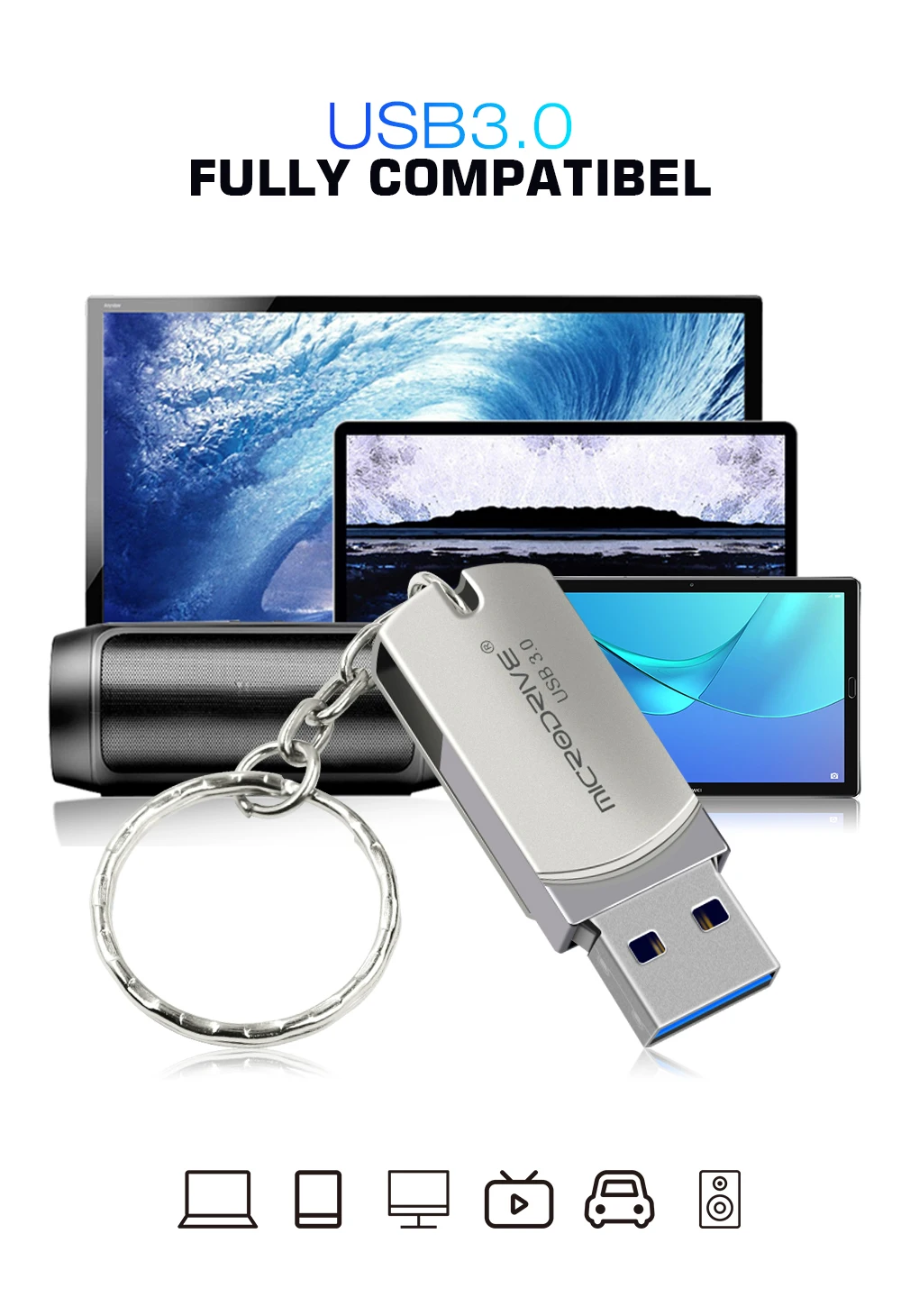 Брелок серебристые металлические USB флеш-накопители 32 Гб 64 Гб 128 ГБ флеш-накопитель memoria usb флешка 16 Гб мини-флешка флеш-накопитель USB 3,0 U диск
