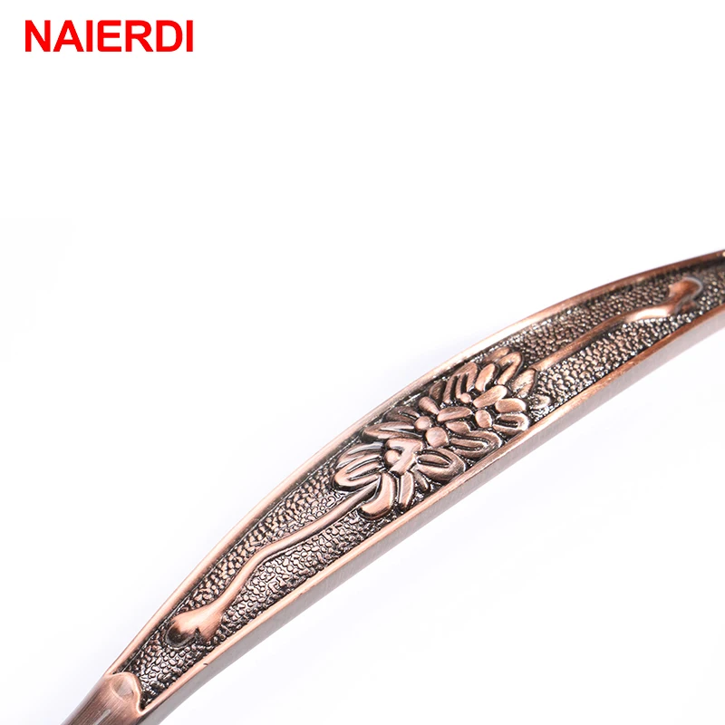 NAIERDI 8019 Европейский цветочный узор красные бронзовые ручки для кухонного шкафа