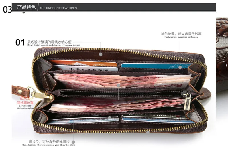 Мужской Длинный кошелек ручной работы винтажный клатч из воловьей кожи с