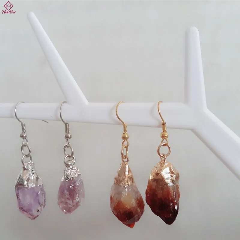 Женские серьги с натуральным камнем Heeda фиолетовыми кристаллами подарок на день