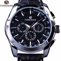 forsining classic series black genuine leather strap 3 dial 6 hands men watch top brand luxury automatic mechanical watch clock