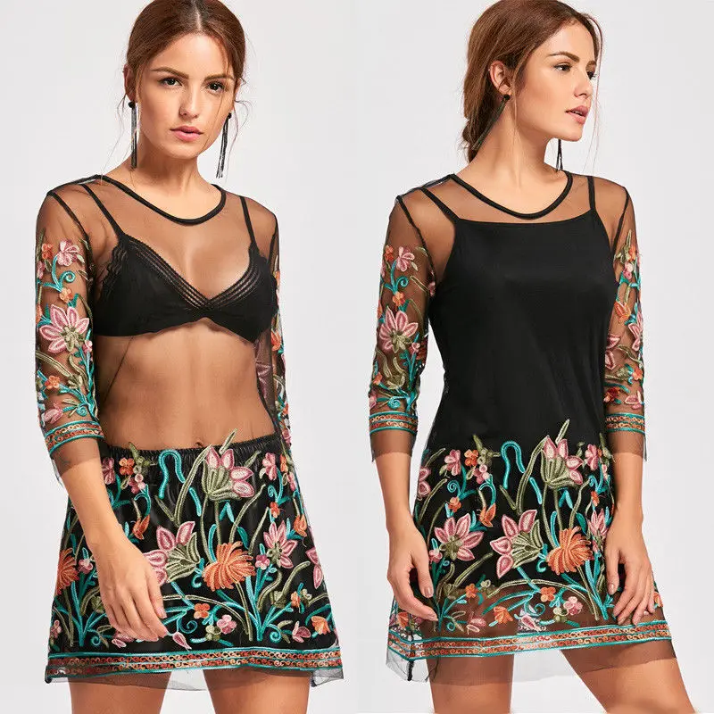 Летнее женское Прозрачное платье с длинным рукавом повседневное вечернее