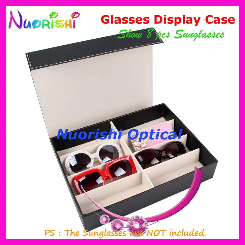 Черный Кожаный Дисплей для хранения образцов Коробка лоток 8 шт солнцезащитные
