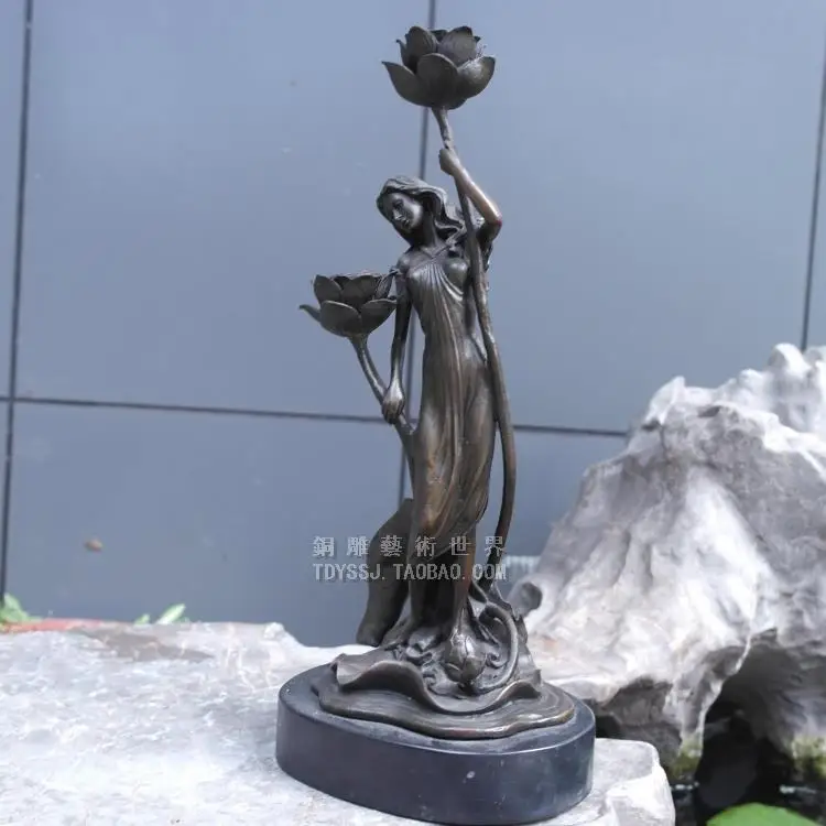 Медный подсвечник в виде цветка лотоса Сказочная скульптура Женская Медная