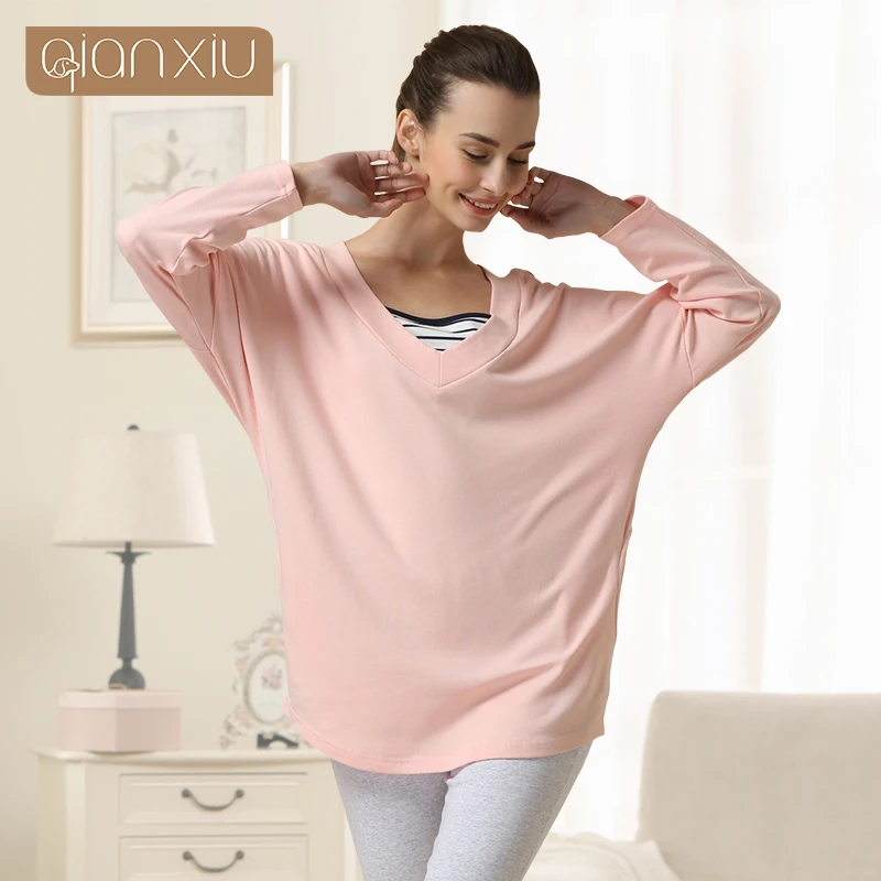 

Autumn Brand Pajamas Women's Lounge Set Pyjamas V-Neck Collar Bat Sleeve Lounge Wear Cotton Underwear Casual Wear Suit