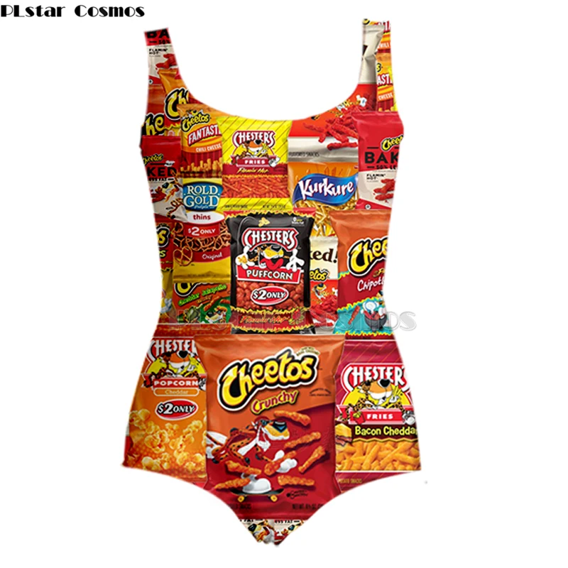 Горячие Cheetos женские без рукавов сексуальные косплей французские картофель фри 3D печатные пляжные купальники Цельный купальник-22