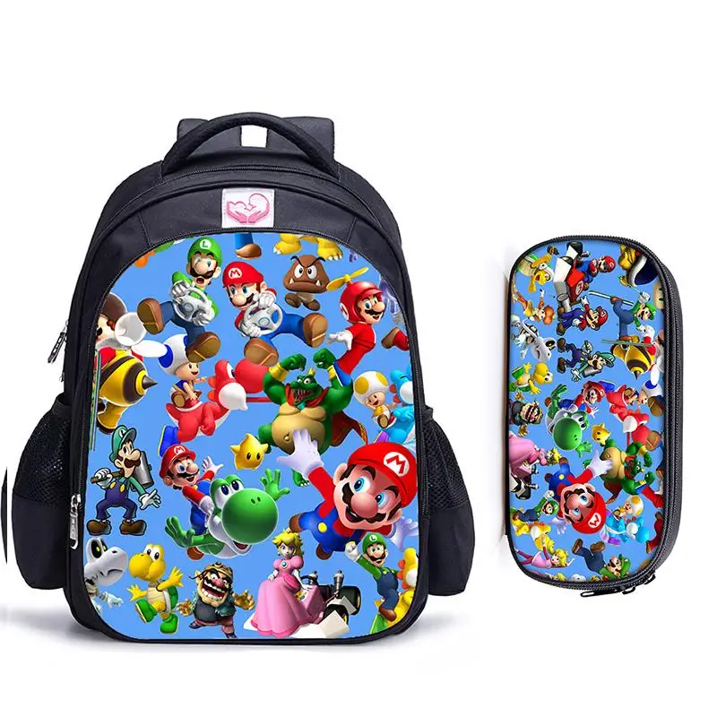 2pcs Mario 30 16 дюймов Mario Sonic Boom Hedgehogs детские школьные сумки ортопедический рюкзак детский школьный рюкзак для мальчиков Mochila Infantil сумки с рисунком - Цвет: 2pcs Mario 30