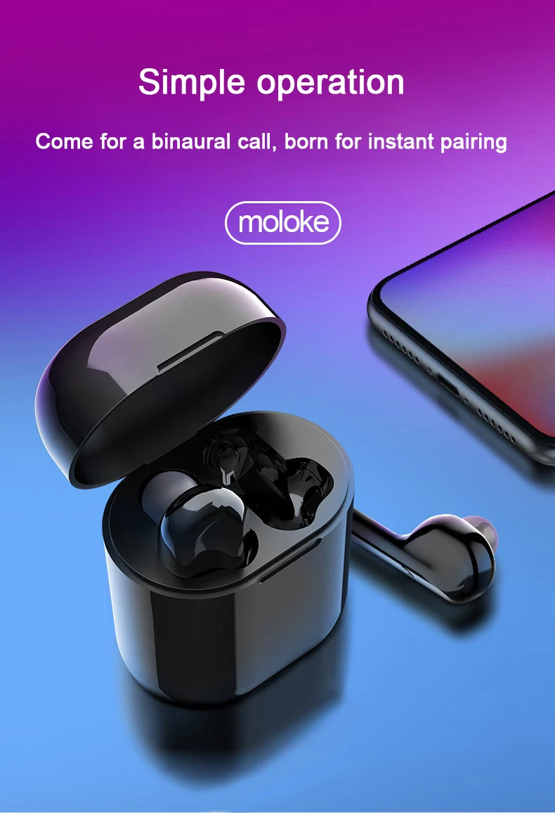 Moloke мини беспроводные Bluetooth наушники спортивные стерео вкладыши гарнитура с зарядной коробкой микрофон для всех смартфонов