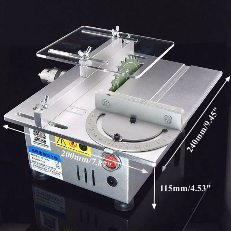 Mini Table Saw Handmade Woodworking Bench Saw DIY Hobby Model Crafts Cutting Tool with Power Supply HSS Circular Saw Blade