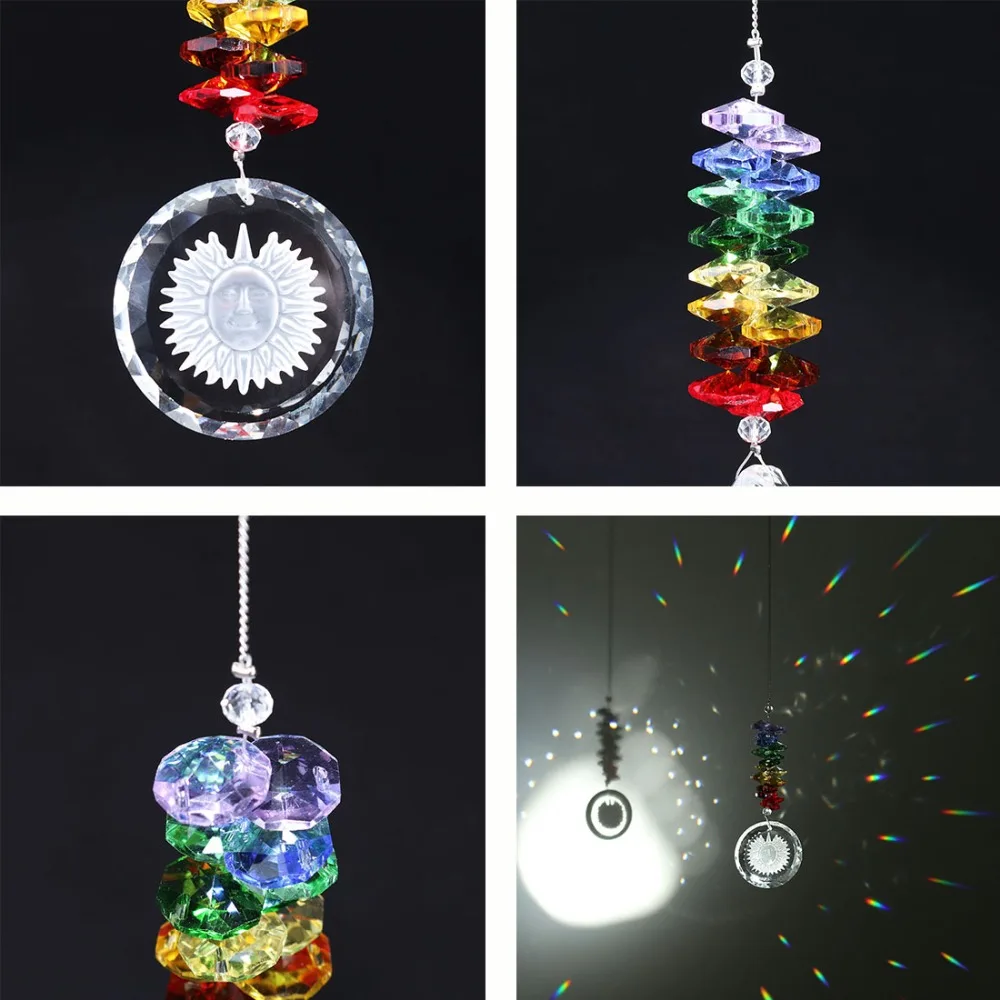 H & D 3 шт./компл. чакра Suncatcher с подвеской в виде подсолнуха Радужная подвесная