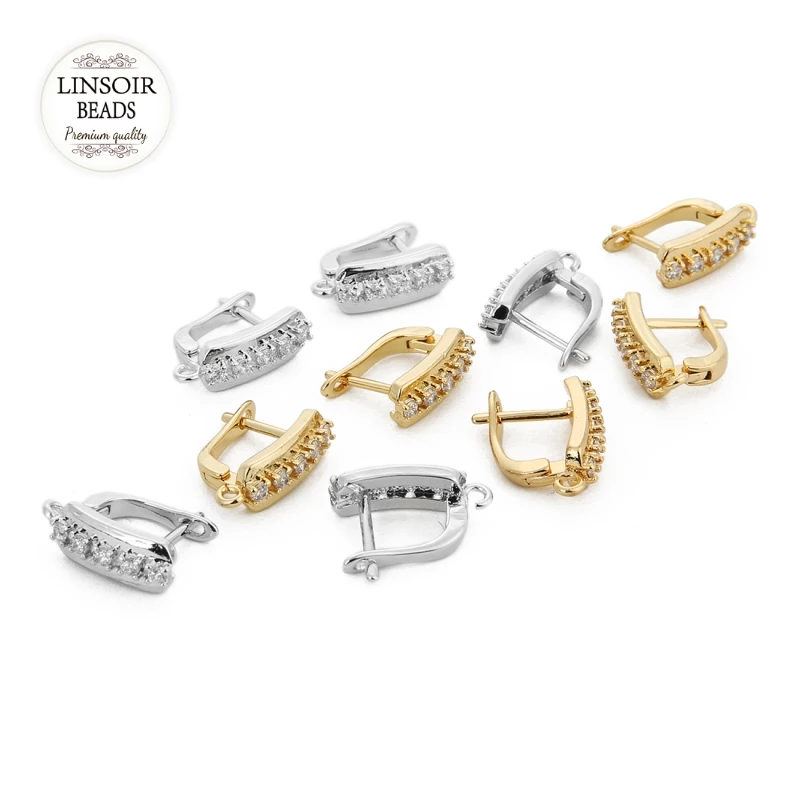 

High Quality Paved CZ Beads U Shape Metal Copper Zircon Earring Hooks Jewelry Findings 2pcs/Lot Wholesale