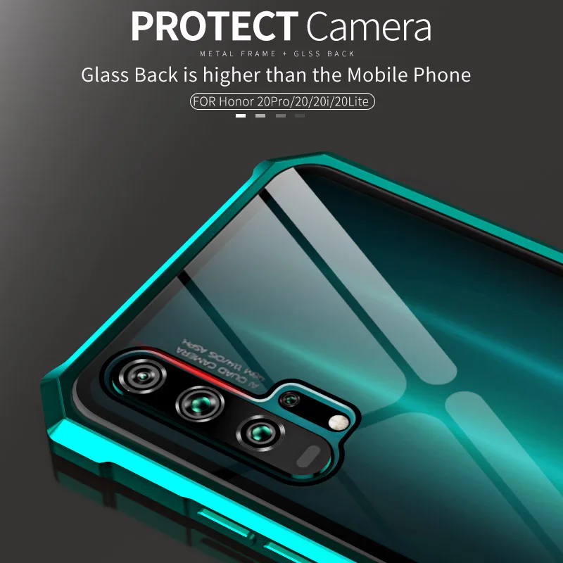 Для Honor 20 Pro Чехол с металлической рамкой, задняя крышка из закаленного стекла, гибридный алюминиевый бампер для huawei P Smart V20 Lite, чехол, тонкий роскошный