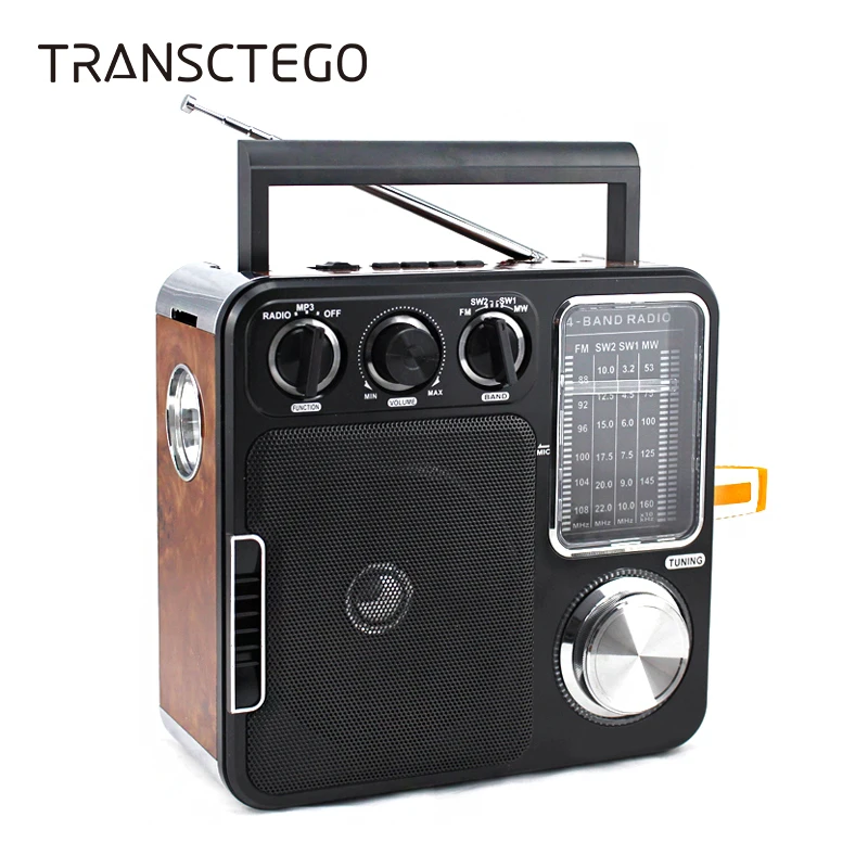 TRANSCTEGO Radio Portable Retro Desktop Vantage Antique Semiconductor Radio FM U Disk/SD Card As Gift For Old Man AUX-In