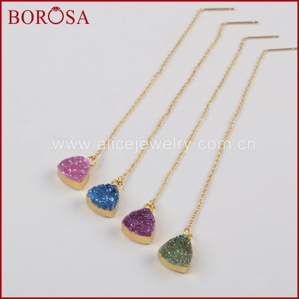 Borosa оптовая продажа Треугольники Druzy золотые Цвет Радуга Кварцевый камень Drusy