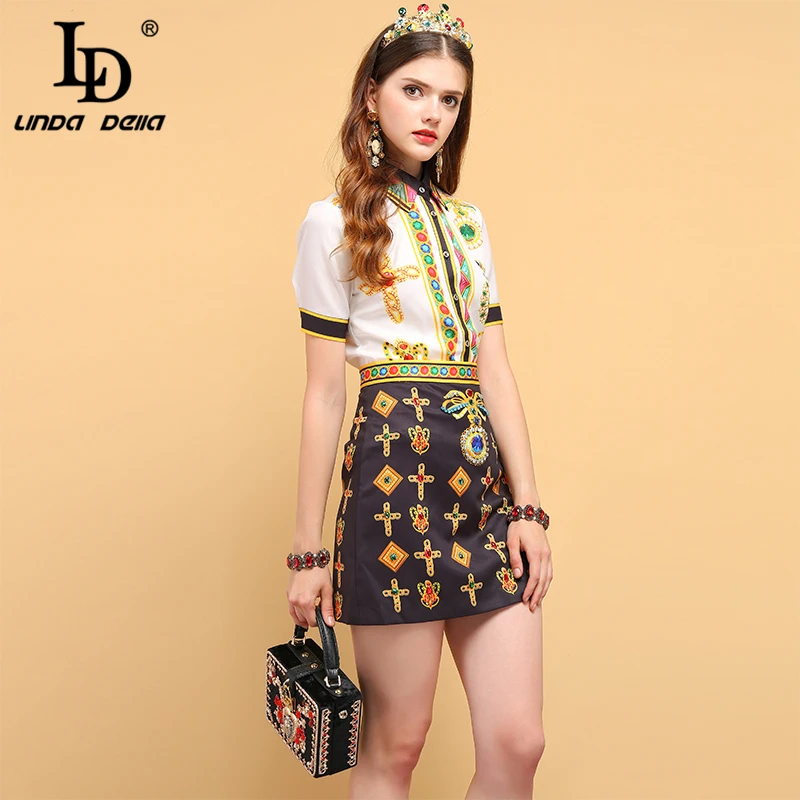 LD LINDA делла модные летние комплекты костюмы женские короткий рукав Кристалл