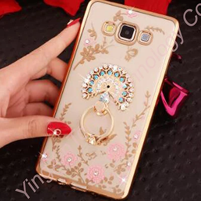 Gold Peacock Blue Роскошный мягкий силиконовый чехол для телефона из ТПУ с цветами и кольцом-держателем для samsung Galaxy J1 J3 J5 J7 A5 A7 J2 Prime Grand Capa - Цвет: Gold Peacock Blue