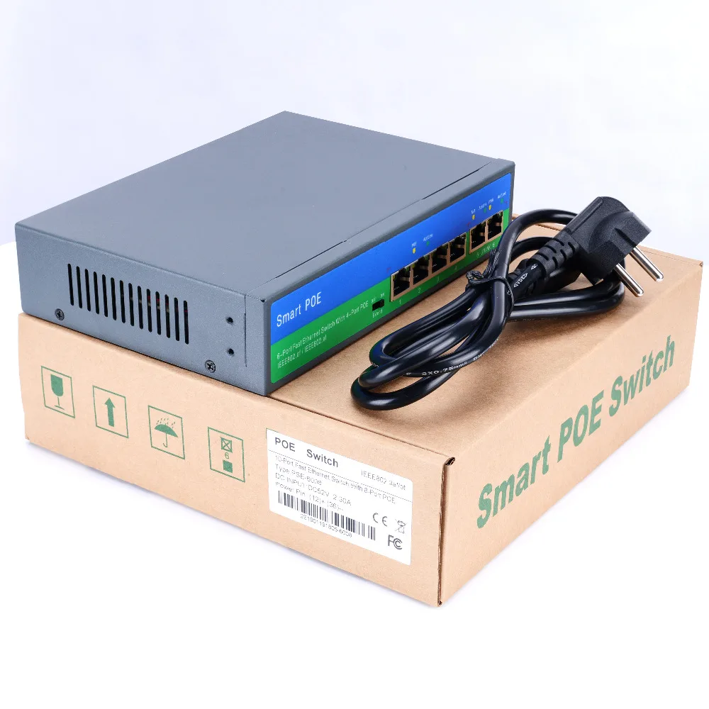 YiiSPO сетевой коммутатор питания через Ethernet локальная сеть с 4+ 2/8+ 2 Порты 10/100 Мбит/с Порты IEEE 802,3 af/at стандартная POE 48V выход для POE камера