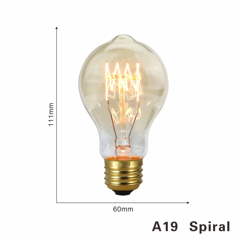 A19 spiral Электрическая лампочка эдисона светильник лампочка E27 220 В 40 Вт ST64 A19 G80 G95 T10 T45 T185 Ретро лампа накаливания ампулы лампы Винтаж ламп Эдисона - Цвет: A19 spiral